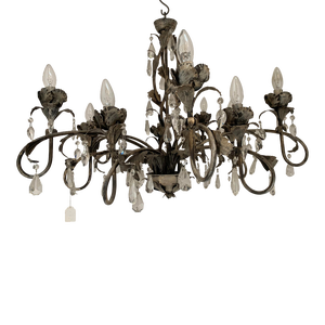 Florentine Art Brown and Gold Handmade Brushed Metal 10 Light Wrought Iron Chandelier from Simoeng, Italy
