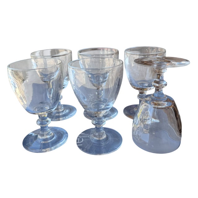 Steuben Glass Set of 6 Frederick Carder for Steuben Crystal Port Wine Stems c.1930's For Sale - Image 4 of 4