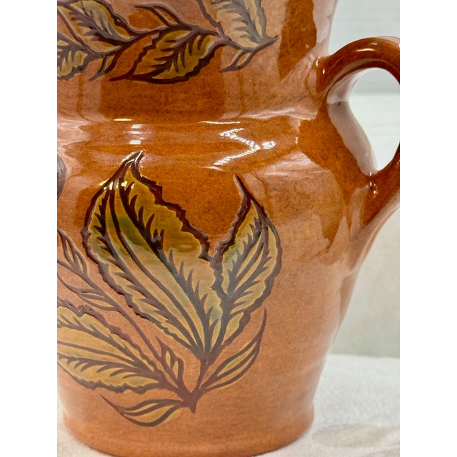 Ned Foltz 2002 Signed Redware Flared Rim Double Handled Crock With Sgaffitto Decoration For Sale - Image 10 of 11