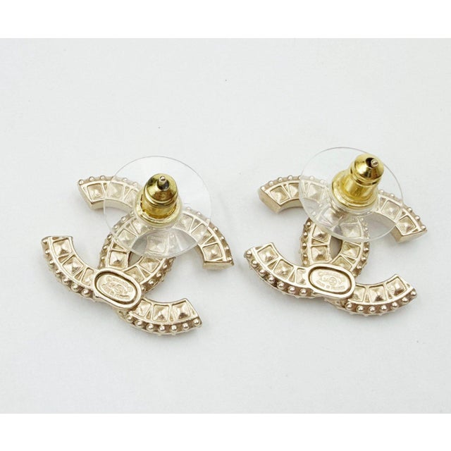 Chanel Chanel Brand New Classic Gold CC Crystal Block Piercing Earrings, A Pair For Sale - Image 4 of 4