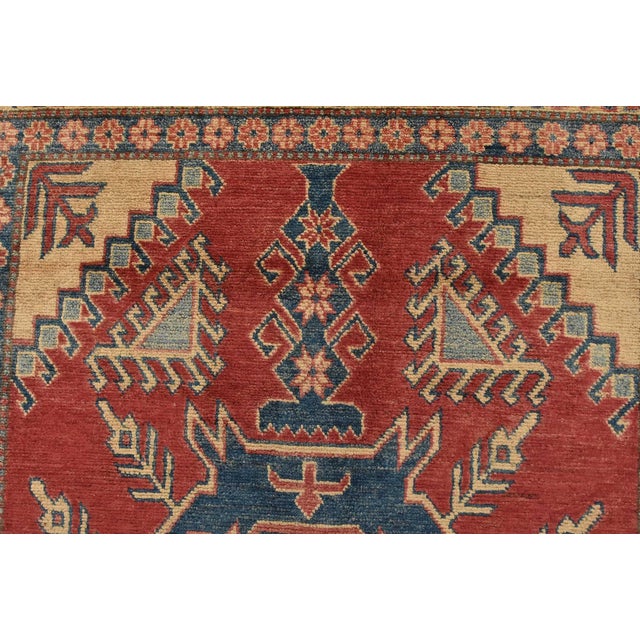 Red Kazak Rug 4’1” X 6’4” Red Wool Tribal Hand-Knotted Oriental Carpet For Sale - Image 8 of 12
