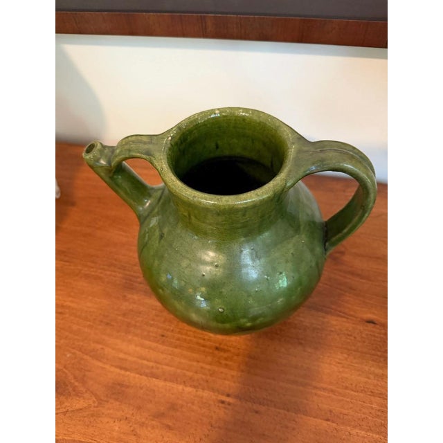 Late 19th Century French Antique Pottery Green Glaze Ceramic Jug Earthenware Confit Vessel Cruche For Sale - Image 5 of 6