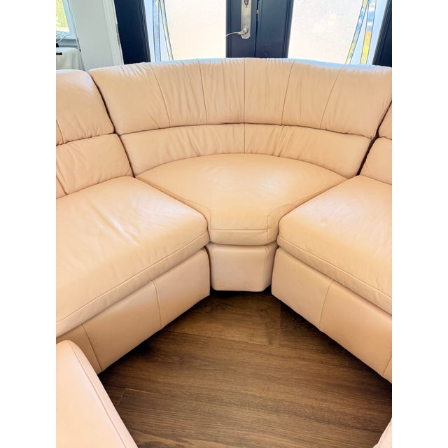 Leathercraft Vintage Leathercraft Sculptural Curved Leather Sectional With Dual Ottomans – Luxury Conversation Sofa For Sale - Image 4 of 18