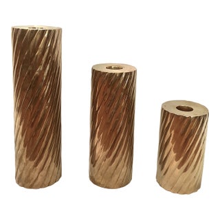 Vintage Brass Sculptural Candle Holders, Set of 3 For Sale