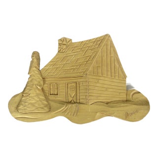 Vintage Hand Carved Wood Wall Decor Cabin Tree For Sale