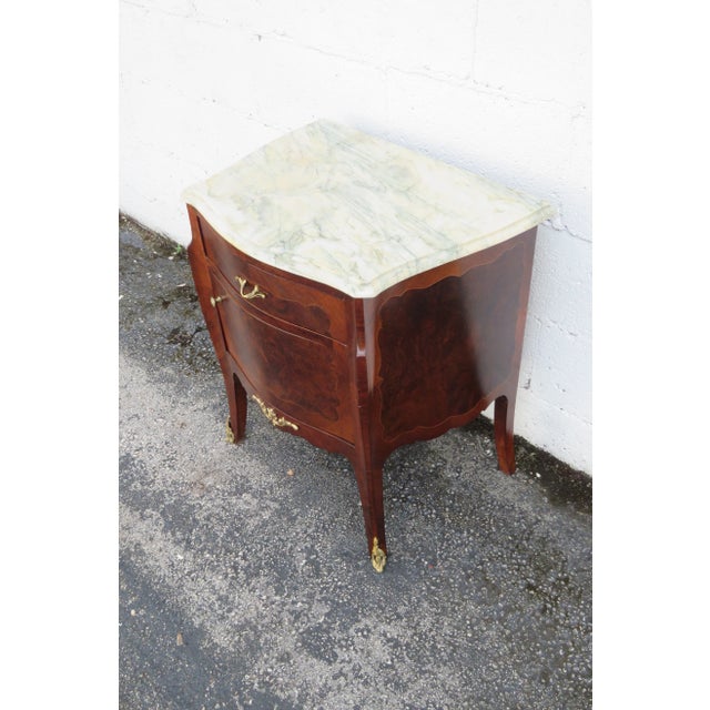 French Early 1900s Marble Top Inlay Commode Nightstand 6099 For Sale - Image 16 of 18