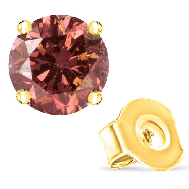 Haus of Brilliance 14K Yellow Gold 1/2 Cttw Round Brilliant Cut Lab Grown Pink Diamond 4-Prong Classic Solitaire Earrings (Pink Color, VVS2-VS1 Clarity) For Sale - Image 4 of 6