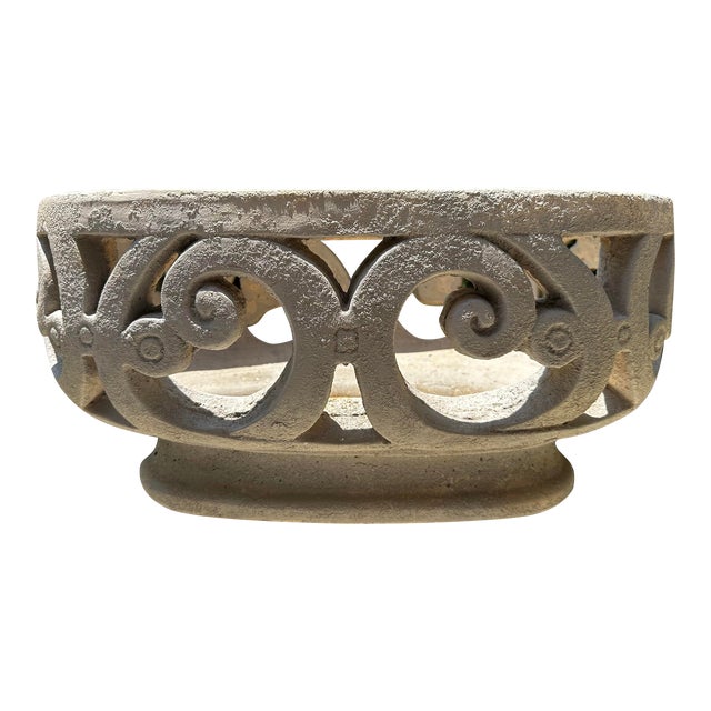 Vintage Italian Large Oval Gray Cast Stone Decorative Planter For Sale