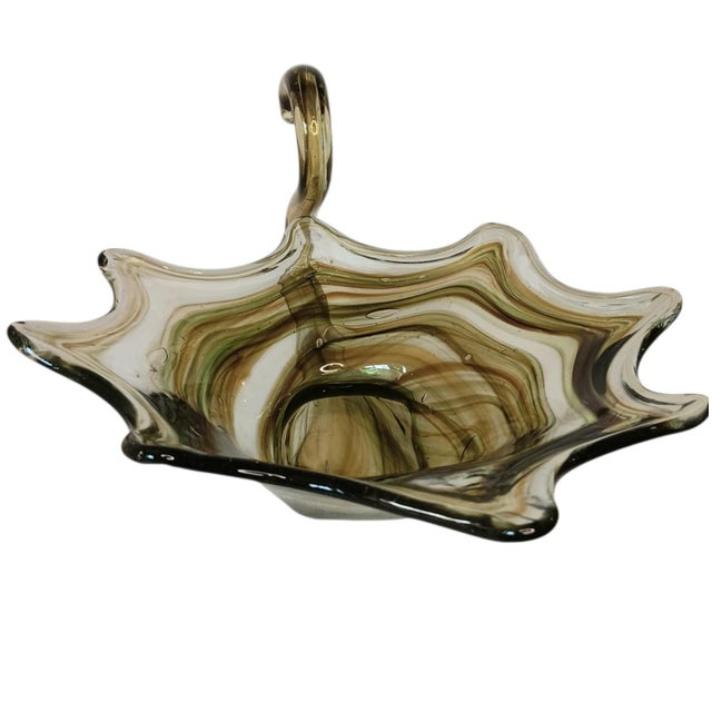 Mid 20th Century Large Art Glass Swan Vase Green Brown Swirl Handblown Mid-Century Modern Sooner Glass For Sale - Image 5 of 16