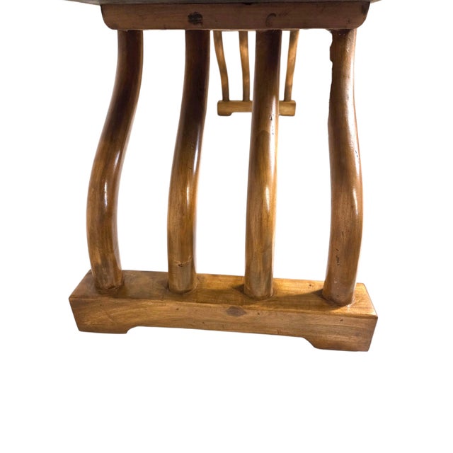 1960s Figured Wood Grain and Brass-Trimmed, Curved Leg Bench, Seat, Low Dining Zataku Table/Kotatsu, For Sale - Image 14 of 17