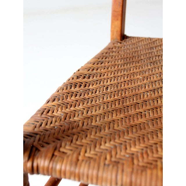 Wood Vintage Woven Seat Arm Chair For Sale - Image 7 of 10