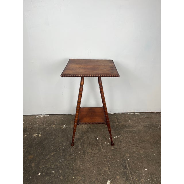 Wood Antique Victorian Spool Bobbin Turned Leg Table For Sale - Image 7 of 13