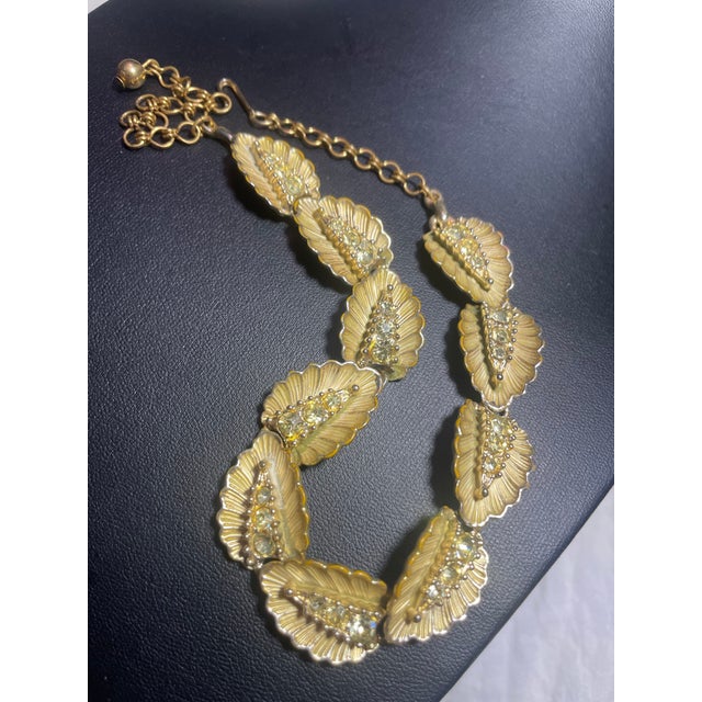 Mid-Century Modern 1950s Articulated Leaf Shape Choker Necklace Marked, BSK For Sale - Image 3 of 6