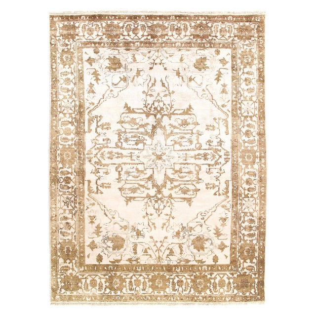 Textile Ivory Fine Hand Knotted Serapi Design 8'7'' X 11'11'' For Sale - Image 7 of 7