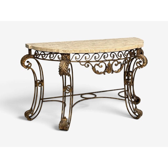 Maitland Smith, Console Table, Gilt Metal, Tesselated Marble, Philippines, 1980s For Sale - Image 4 of 13