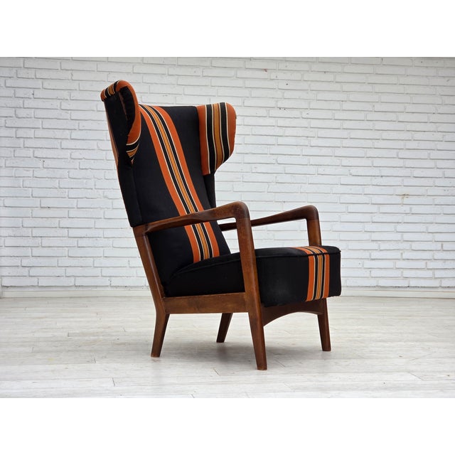 Fritz Hansen Danish Highback Armchair in Wool and Beech by Fritz Hansen, 1960s For Sale - Image 4 of 18