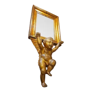 18thc Italian Antique Renaissance Carved Gilt Wood Cherubs Holding Up Gilt Wood Framed Mirrors / Consoles a - Pair