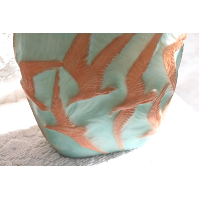 1930s Large Phoenix Consolidated Art Glass Vase With Seagulls For Sale - Image 9 of 13