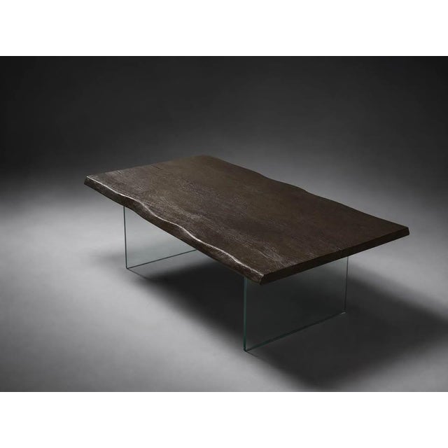 Wood Modern Live Edge-Style Coffee Table With Glass Panel Legs For Sale - Image 7 of 9