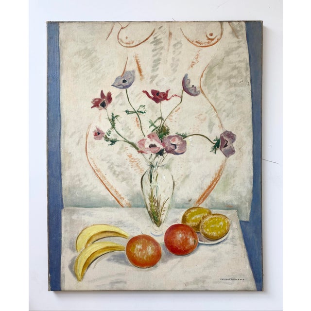 Cream Early 20th Century French Still Life With Nude in Oil on Canvas For Sale - Image 8 of 8