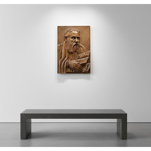 Hand Carved Wood Rabbi Torah Wall Plaque Folk Art-Bas Relief-Judaica-Religious For Sale - Image 10 of 11