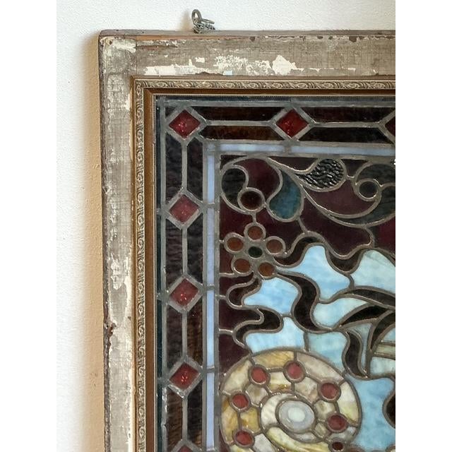Brown Vintage Framed Stained Glass Window For Sale - Image 8 of 12