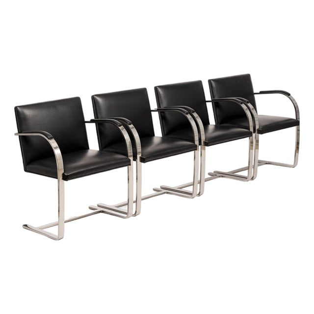 Mid Century Black Brno Chairs by Mies Van Der Rohe for Knoll Set of 4 For Sale