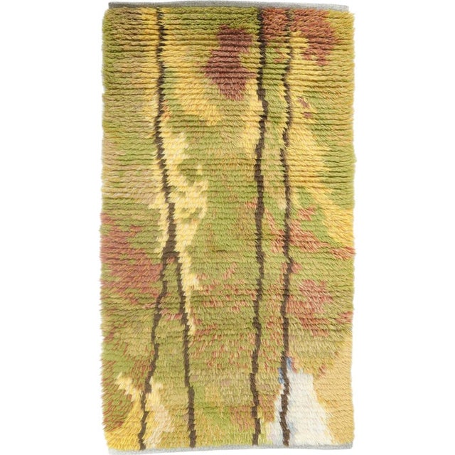 Scandinavian Hand-Knotted Rya Rug in Pure Wool with Abstract Pattern, 1960s For Sale