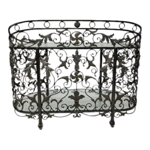Vintage Maitland-Smith Wrought Forged Iron Oval Glass Top Console Table
