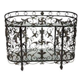 Vintage Wrought Forged Iron Oval Glass Top Console Table For Sale