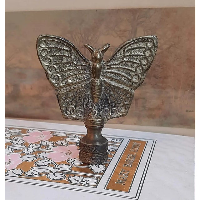 Metal Vintage Brass Butterfly Lamp Finial Art Deco For Sale - Image 7 of 8