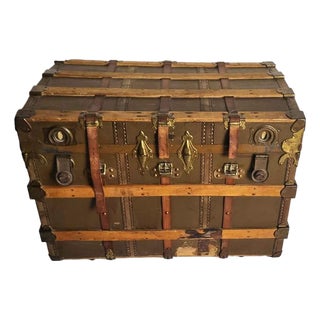 Early 20th Century L. Goldsmith & Son "Never Break" Flat-Top Steamer Trunk For Sale