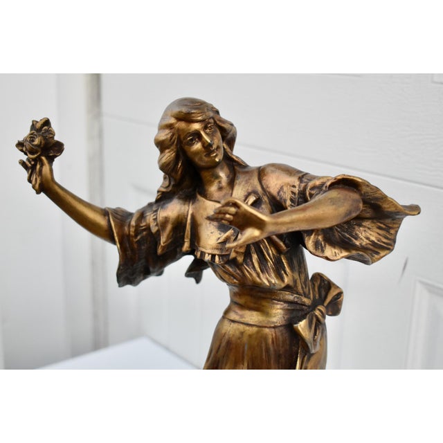 1950s Vintage Metal Pair of Art Nouveau Woman Figures in a Bronze Finish For Sale - Image 5 of 13