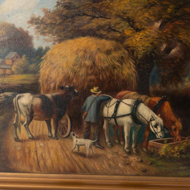 Oil on canvas hay wagon with Horse and Wagon. Great detail without fading. Frame has great carving. Would look great in a...