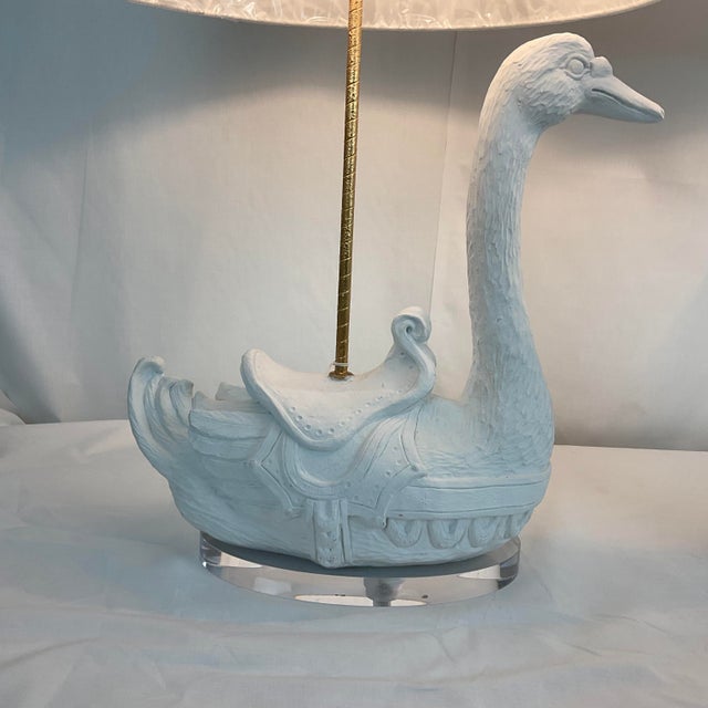 Vintage 1960's Plaster Carousel Goose Lamps For Sale - Image 4 of 14