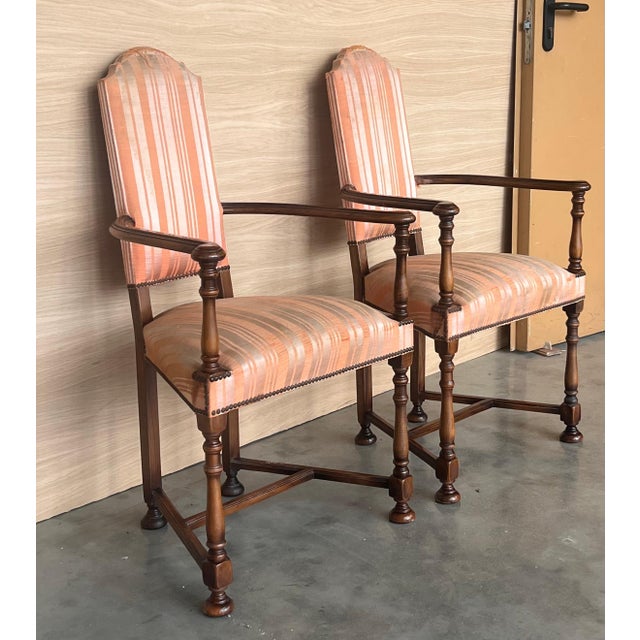 Valenti Mid 20th Century Pair of Spanish Armchairs with High Back signed by Valenti For Sale - Image 4 of 18