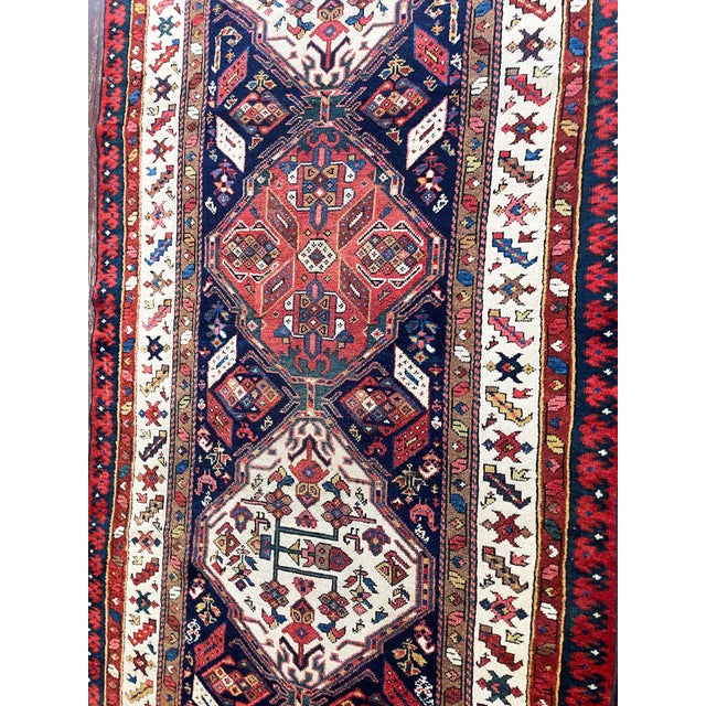 Navy Blue Antique Caucasian Rug, 3'6" × 12'3" For Sale - Image 8 of 9