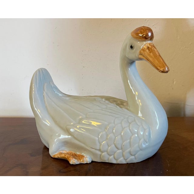 Antique 19th century Chinese porcelain wall pocket vase in the form of a duck. Wonderful detail with relief molded blanc...
