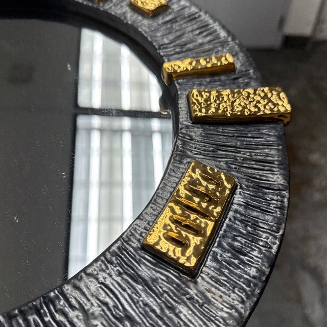 Glass Jonathan Adler Relief Round Ceramic Mirror For Sale - Image 7 of 12