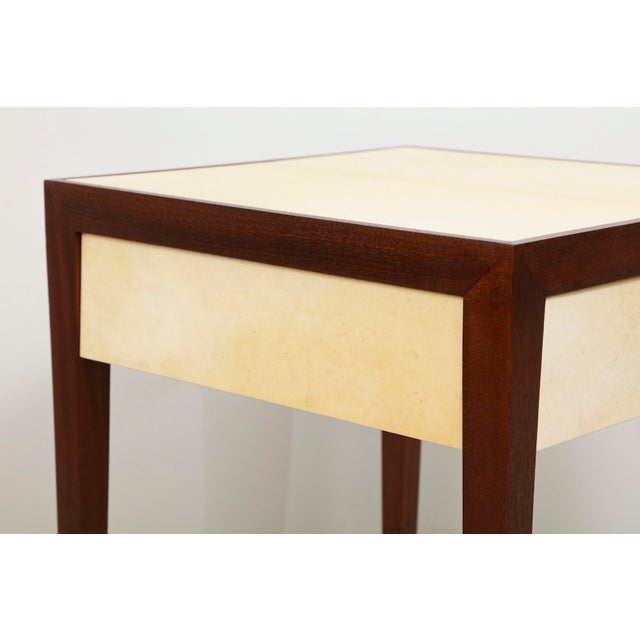 Not Yet Made - Made To Order Bespoke Mahogany Parchment Top End Table With Central Drawer For Sale - Image 5 of 7