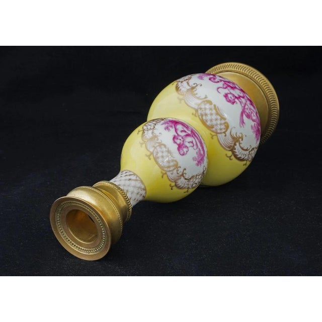 Yellow Double Gourd Candlestick Vases Dresden Helena Wolfsohn Bronze Mounted Porcelain Rococo Style - A Pair For Sale In Philadelphia - Image 6 of 7