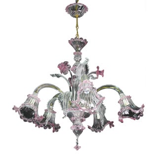 Vintage Venetian Chandelier, Pink Murano Glass, 1960s For Sale