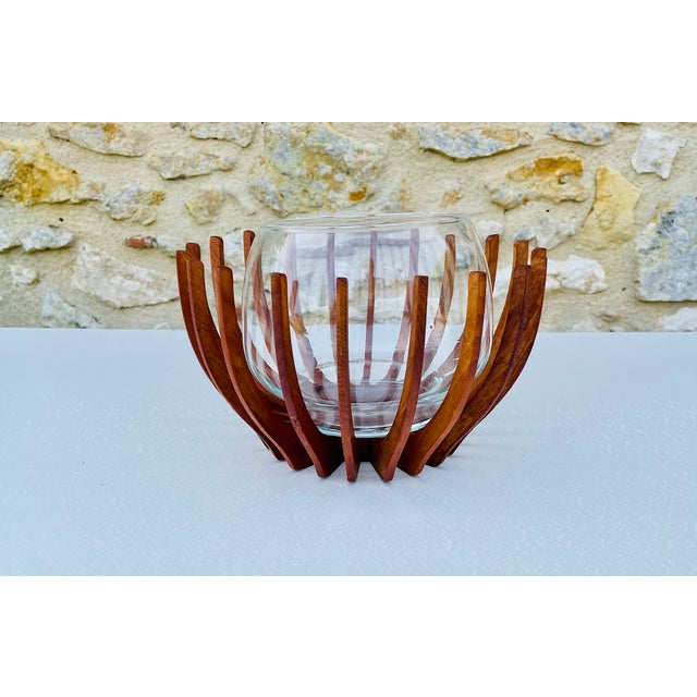 Decorative bowl / fruit bowl, from the Skagerak collection, made of teak with an inner glass bowl, made by Fritz Hansen ....