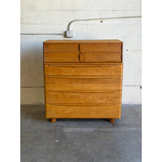 Brown Heywood-Wakefield Maple Wood Tallboy Chest 6-Drawer Dresser Mid-Century Modern 1950s For Sale - Image 8 of 10