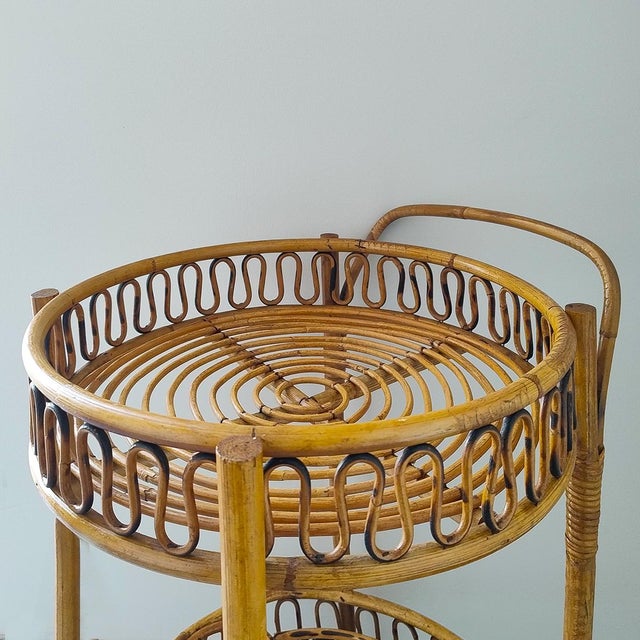 Vintage Bamboo and Rattan Serving Bar Cart by Franco Albini, 1960s For Sale - Image 6 of 9