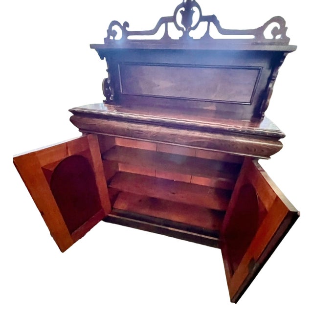 Amazing Victorian Server/Sideboard/Chiffonier/Buffet with a mahogany and rosewood finish. Features a top shelf, one large...