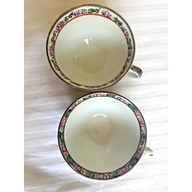 Chinese 1940s Medallion Tea Cup & Saucer Sets Set of 2 - 4 pcs For Sale - Image 3 of 17