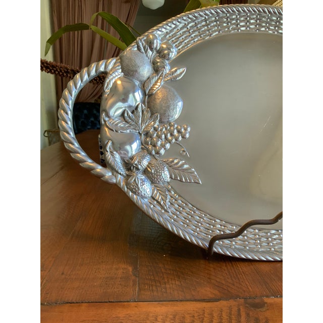 Gorham Gorham “Country Terrace” Oversized Handled Silver Serving Platter / Tray - Discontinued - French Country Decor, Cottage Core & Traditional Decor For Sale - Image 4 of 6