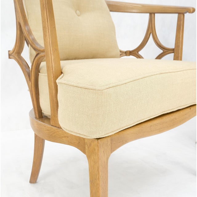 Gold Pair of New Gold Linen Upholstery Barrel Back Wrap Around Lounge Arm Chairs MINT For Sale - Image 8 of 14
