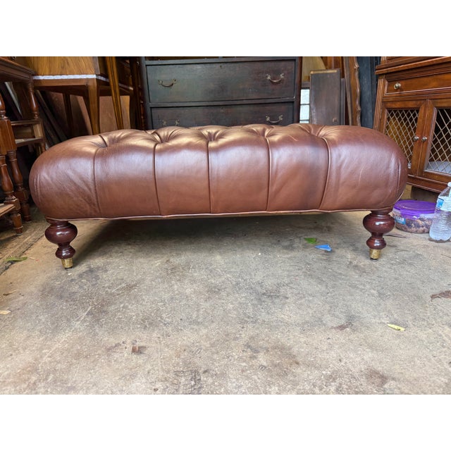 Brown Vintage Chesterfield Syle Tufted Leather Ottoman Footstool For Sale - Image 8 of 16